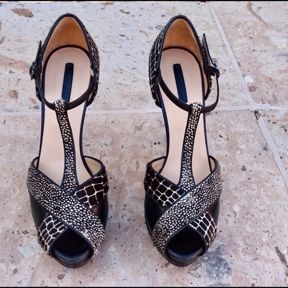 LONGCHAMP, Le Pliage, Calf Hair Peep Toe Platform Heels, Euro 40 / US 9 - Picture 3 of 11